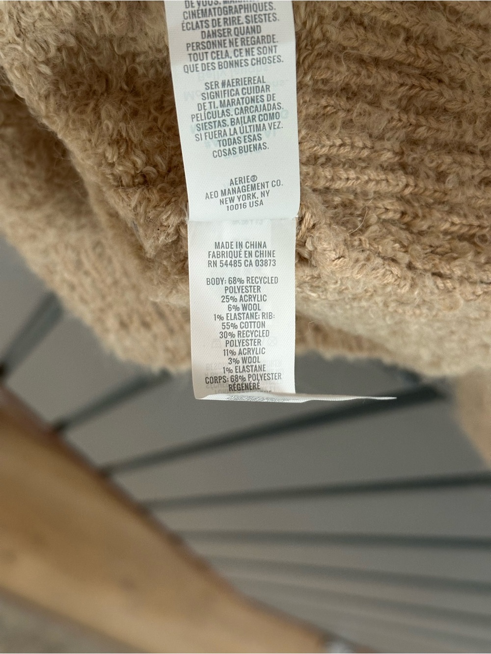 aerie Soft Tan V-Neck Plush Knit Sweater - Picture 3 of 3